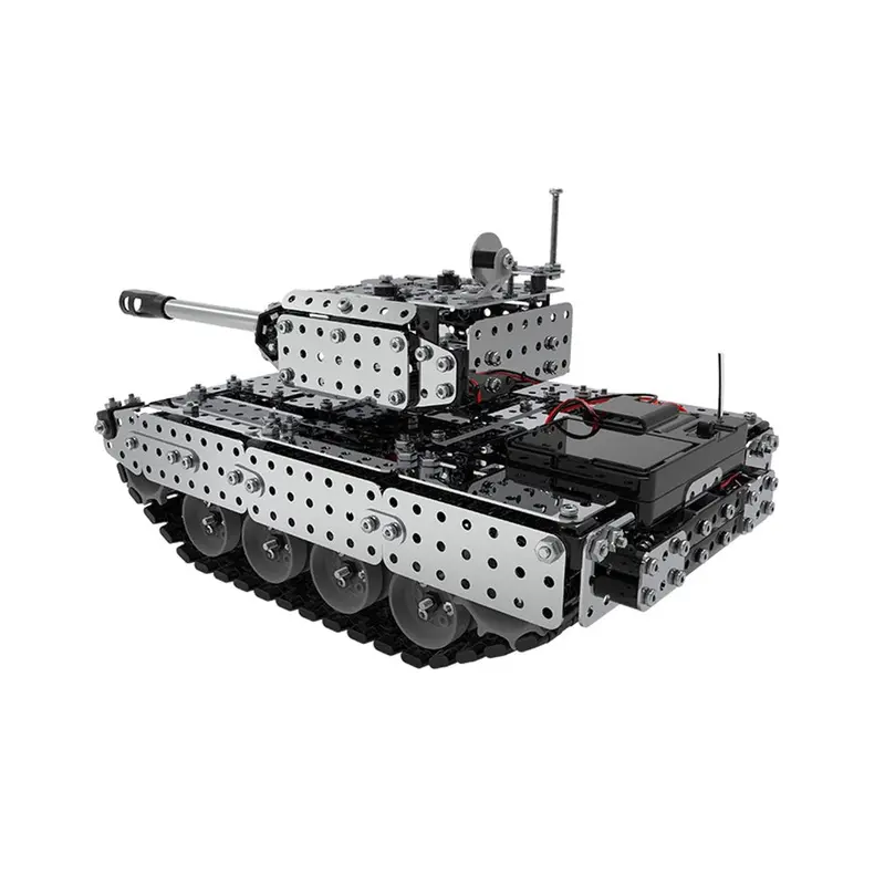 952Pcs 2.4G Rc Military Tank Diy Assembly Set Stainless Steel Remote Control Model Toy Built-In 3.7V 300Mah Lithium Battery 3