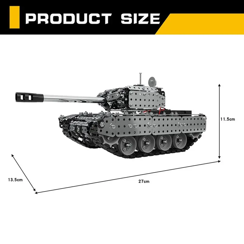 952Pcs 2.4G Rc Military Tank Diy Assembly Set Stainless Steel Remote Control Model Toy Built-In 3.7V 300Mah Lithium Battery 6