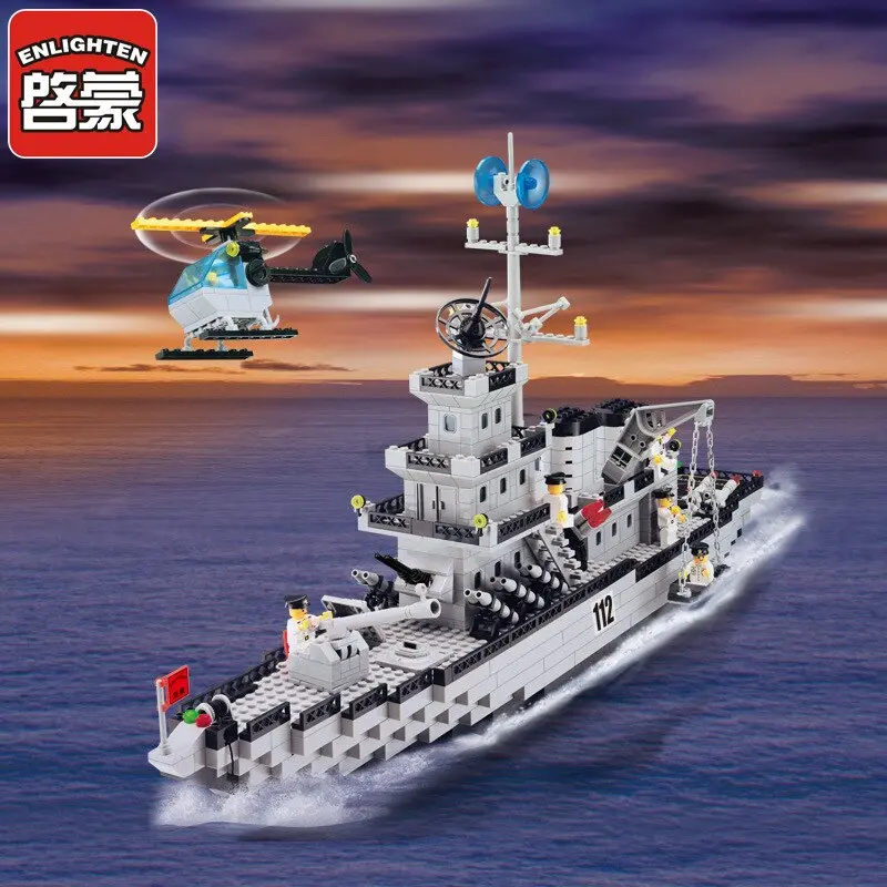 970Pcs Military Army Battle Cruisers Ship Building Blocks Helicopter Warship Battleship Enlighten Bricks Toys For Children Legoe 1