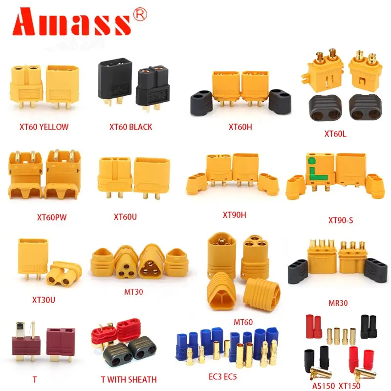 Amass 10Pcs Xt60 Xt-60 Xt 60 Xt90 Xt60h Xt60l Xt60u Xt60pw Xt30u Xt90s T Dean Ec3 Ec5 As150 Xt150 Xt30pw Xt90pw For Lipo Battery 1