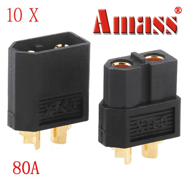 Amass Xt60 Bullet Connector Plugs For Rc Battery Motor Black 10 Pairs 1