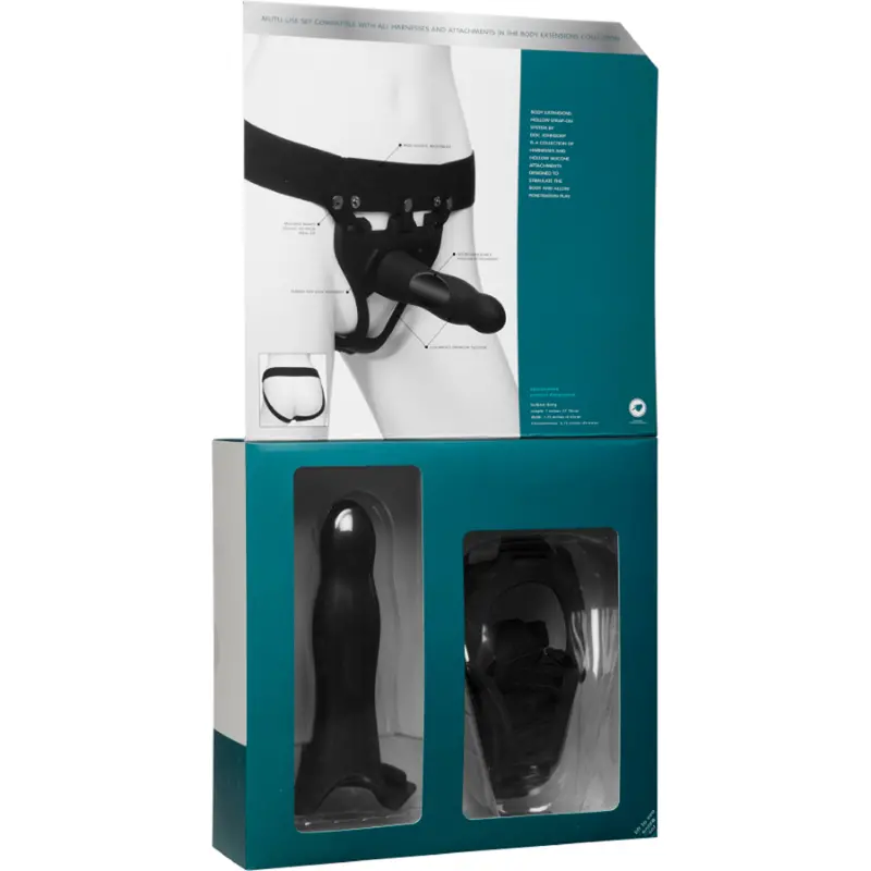 Be Daring 7In Bulbed Dong 2 Pc Hollow Silicone Strap-On Set Blk. 1