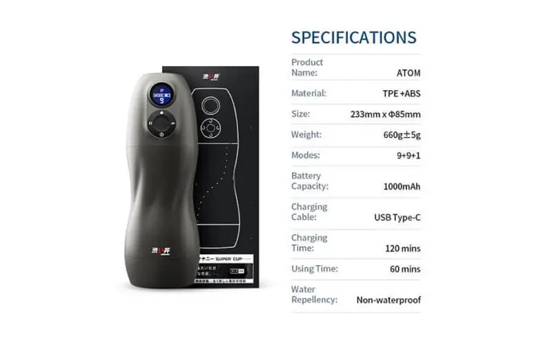Black Atom Electronic Male Masturbator. 1