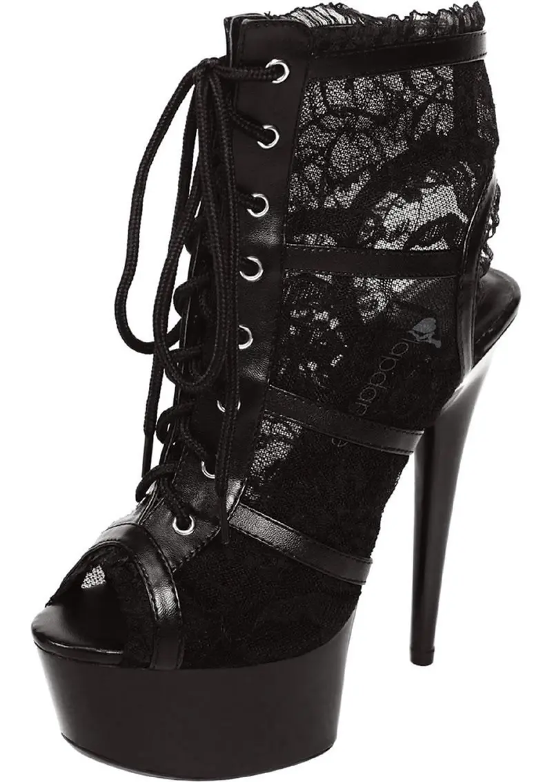 Black Lace Open Toe Platform Ankle Bootie 6In Heel. 1