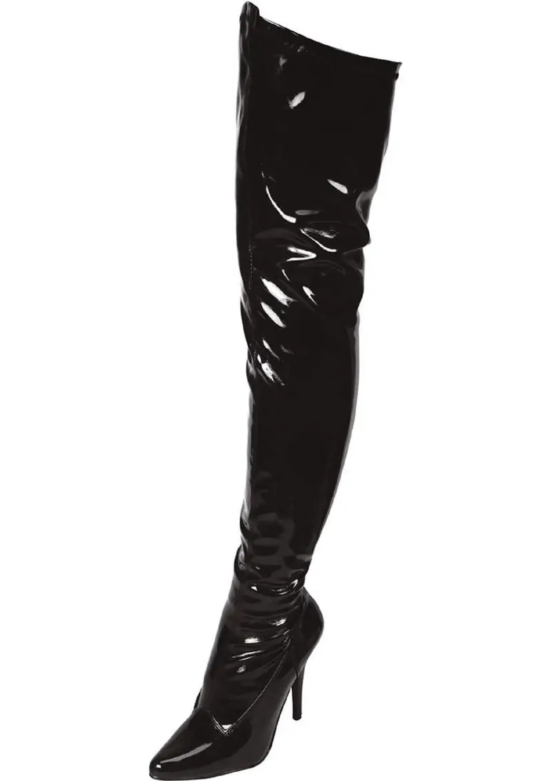 Black Pointed Toe Thigh High Boot 5In Heel Size 7. 1