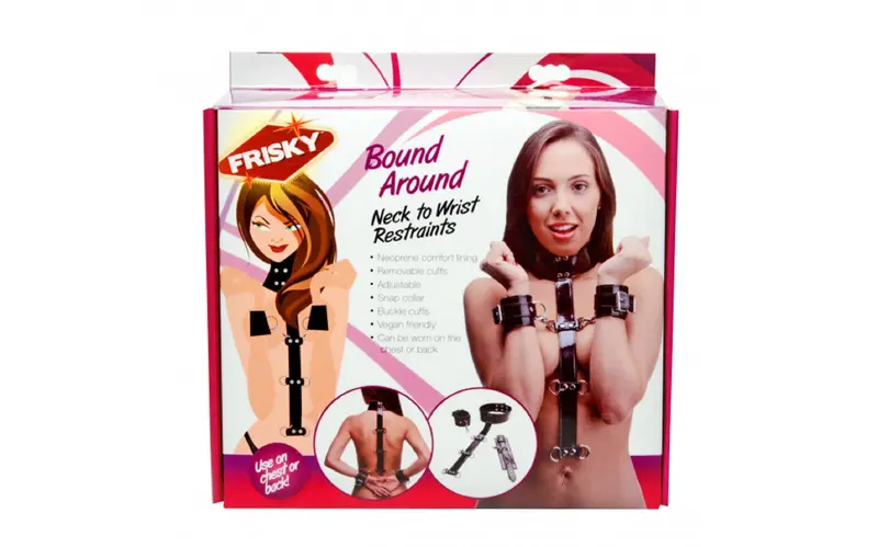 Bound Around Neck To Wrist Restraints - Black. 1