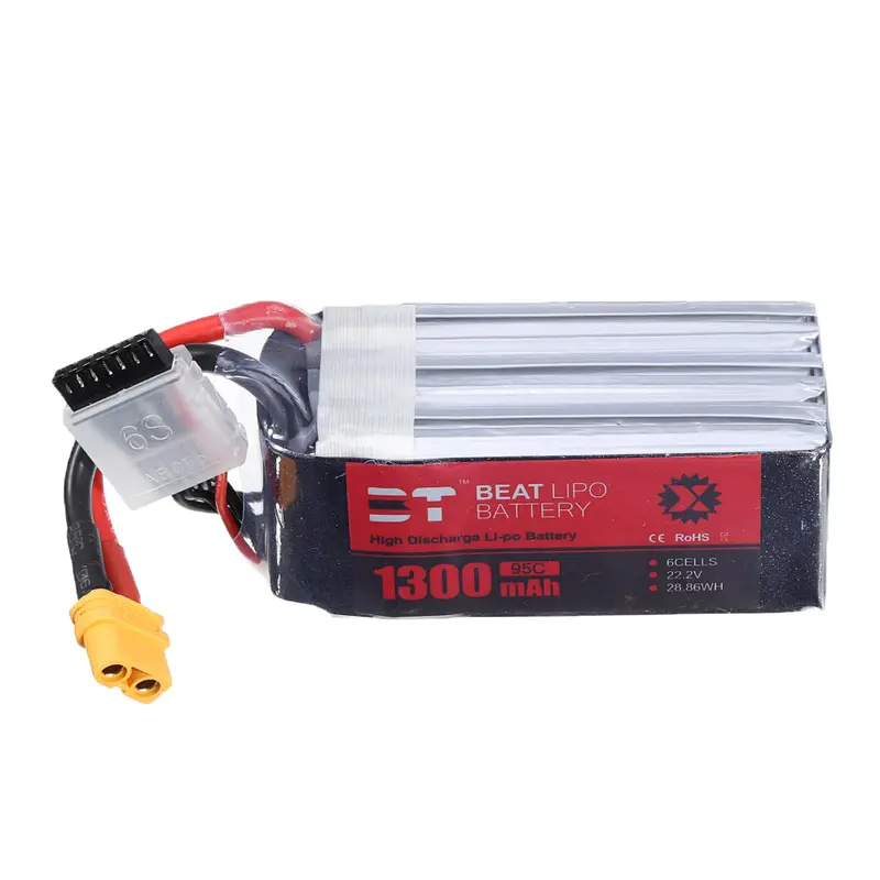 Bt 22.2V 1300Mah 95C 6S Lipo Battery Xt60 Plug For Fpv Racing Drone 1