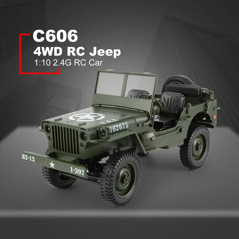 C606 1:10 Rc Car 2.4G 4Wd Convertible Remote Control Light Jeep Four-Wheel Drive Off-Road Military Climbing Car Toy Kid Gift 1