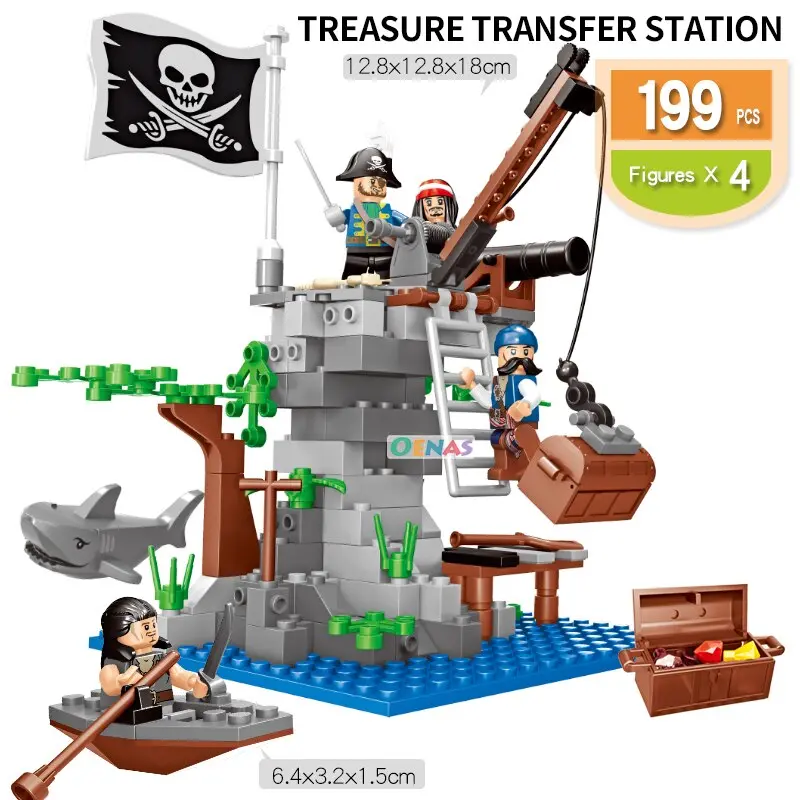 Caribbean Pirate Compatible Legoed Building Bricks Blocks Kits Kids Assemble Toys Treasure Transfer Station Castle Children Gift 1
