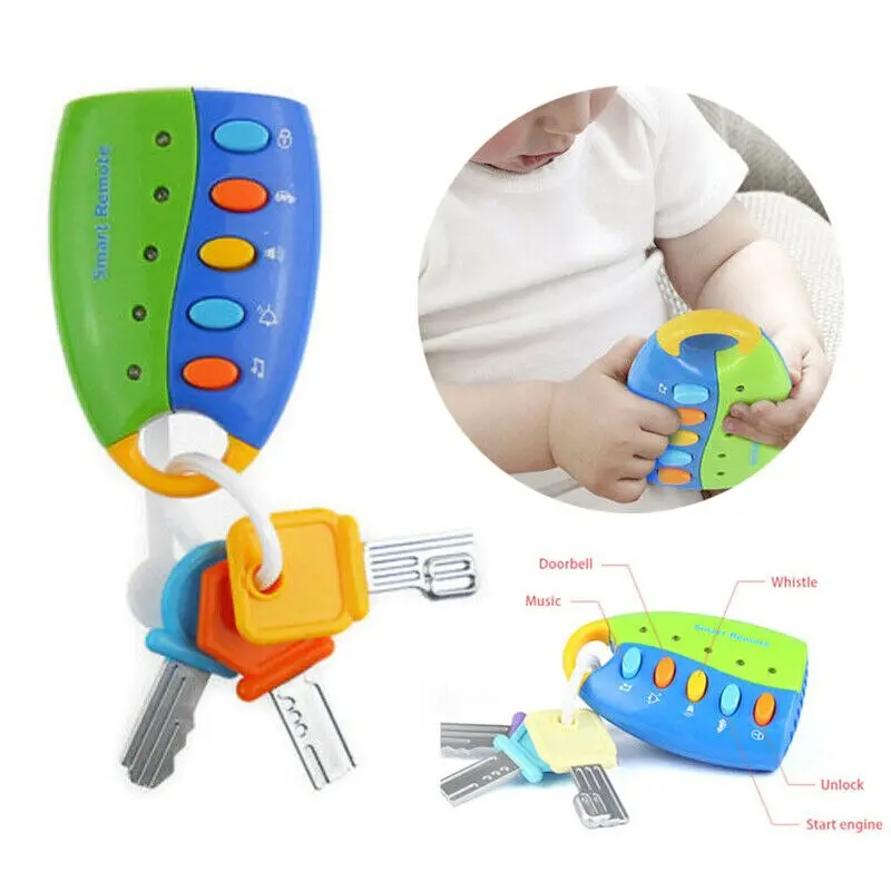 Cartoon Baby Kids Musical Smart Remote Car Key Toy Car Voices Education Toys-Blue 1