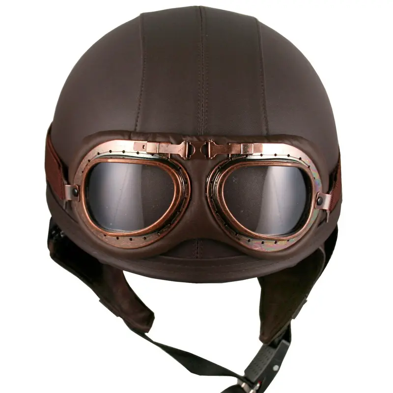 Casco De Piel Estilo Vintage Con Goggles 1