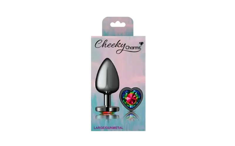 Cheeky Charms Gunmetal Butt Plug W Heart Rainbow Jewel Small. 1