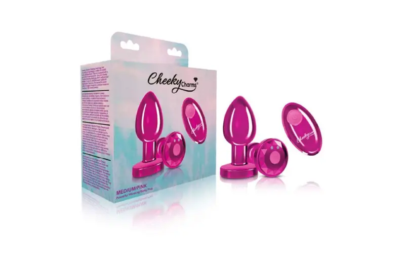 Cheeky Charms Pink Rechargeable Vibrating Metal Butt Plug W Remote Medium. 1