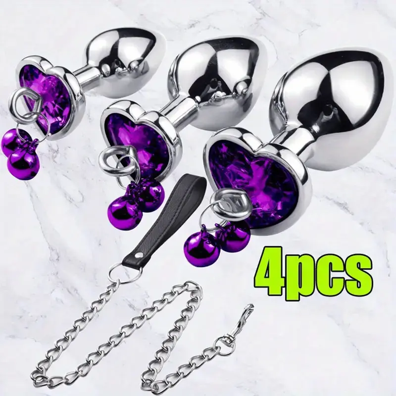 "Chic" Heart-Shaped Rhinestone & Bell Anal Plug Set. 1