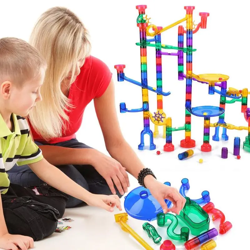 Children 180Pcs Plastic Race Maze Track Diy Assembly Blocks Kits Kids Marble Runs Model Building Construction Set Infant Toys 1