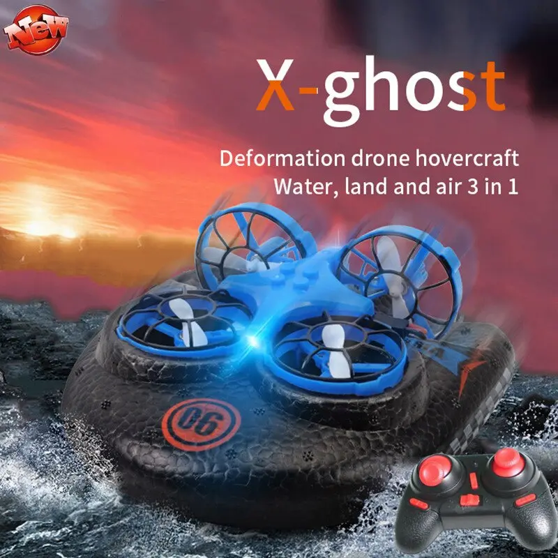 Chrismas Gift Water Land Air 3 To 1 Multifunction Remote Control Hovercraft Drone 2.4G Fly/Land/Water Mode Rc Hovercraft Boat 1