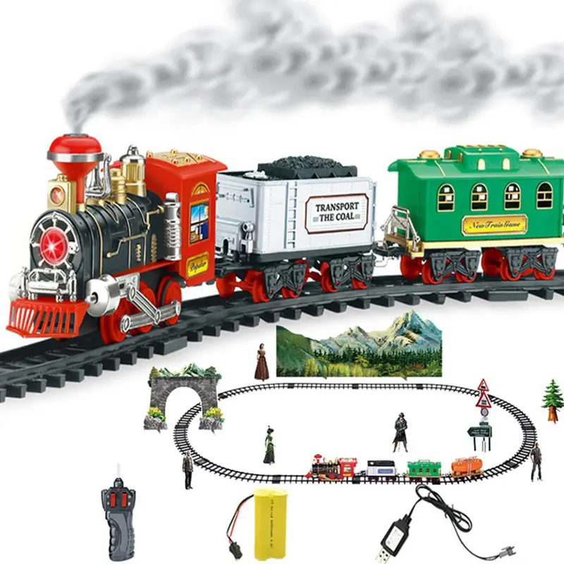 Chrismas Usb Rc Train Toy 12 Rails Remote Control Train Model Railway Kits Dynamic Steam Simulation Model Toy Set For Children 1