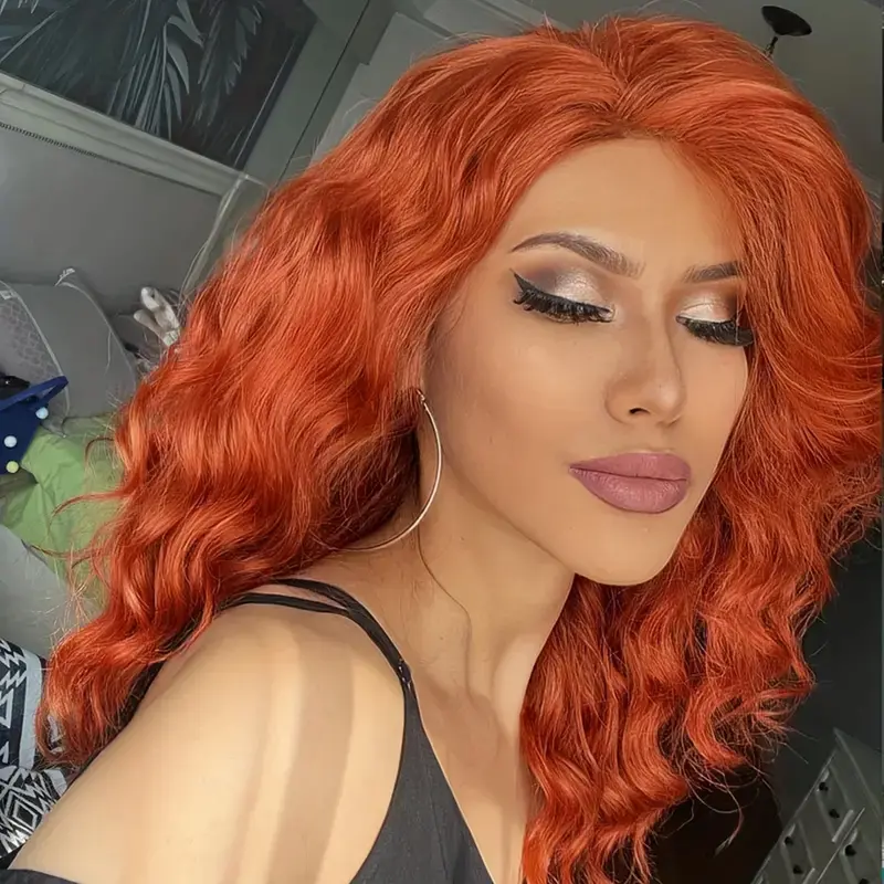 Copper Red Long Wavy Wig. 1
