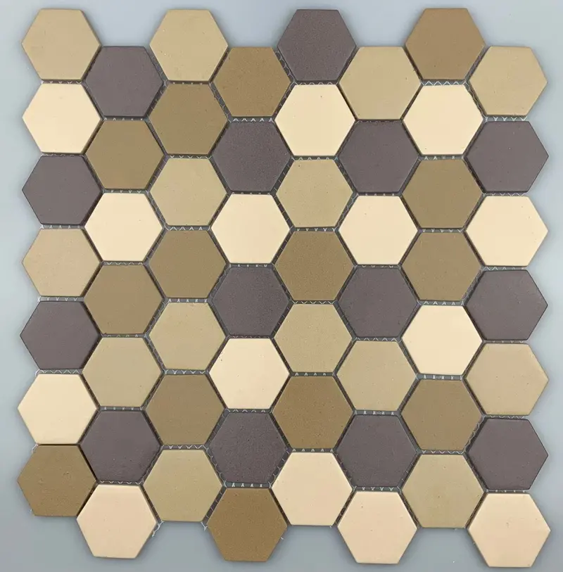 Dark Beige Blend Mosaic Glass Tile 12"X12" 1