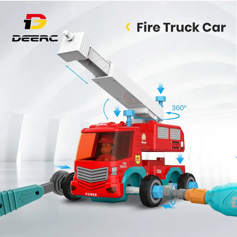 Deerc Rc Cars Fire Truck Music Diy Disassembly Toys Tool Cars Remote Control Trucks Set For Children Boys Kids Assemble 1