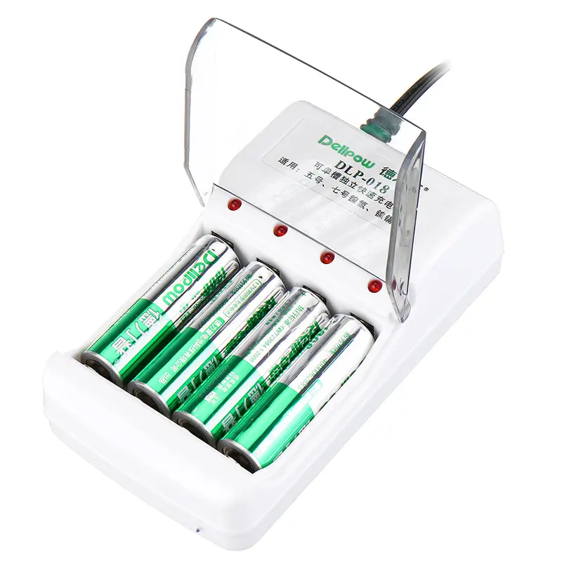 Delipow 4 Slots Ac 220V Battery Charger With 4Pcs Rechargeable 1.2V Aa Lipo Battery 1