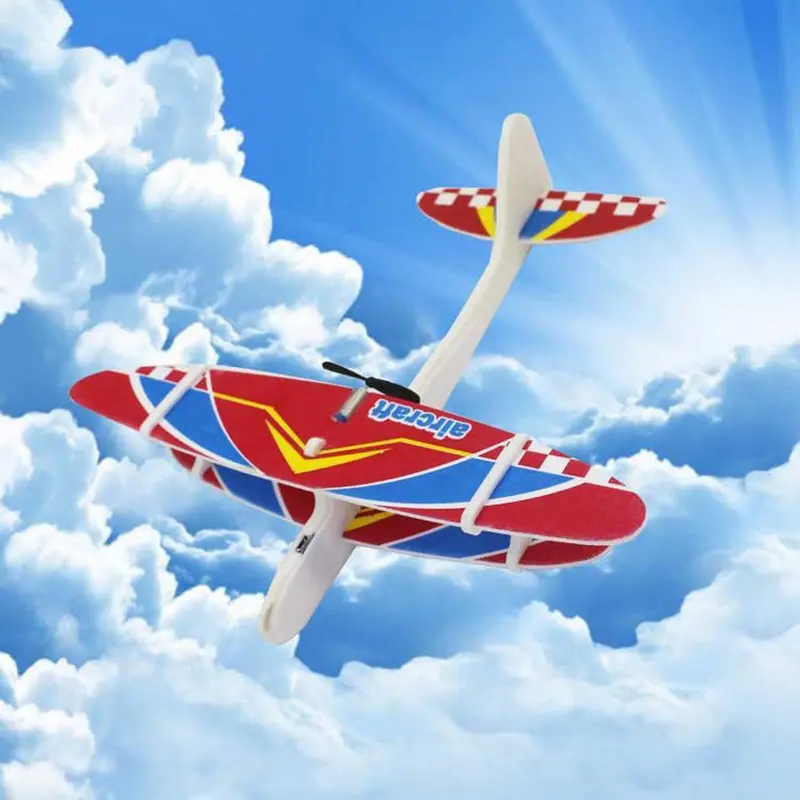 Diy Foam Rubber Bands Biplane Inertial Glider Aircraft Illuminate Led Light Rc Biplane Model Toy Biplane Airplane Usb Charging 1