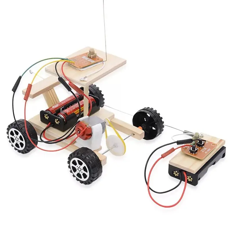 Diy Wireless Remote Control Racing Model Kit Wood Kids Physical Science Experiments Toy Set Assembled Car Educational Toy 1