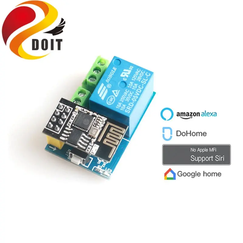 Dohome Voice Remote Control Wifi Socket Switch Smart Plug Relay+Esp-01S Wifi Module Support Siri (No Apple Mfi)/Google Assistant 1