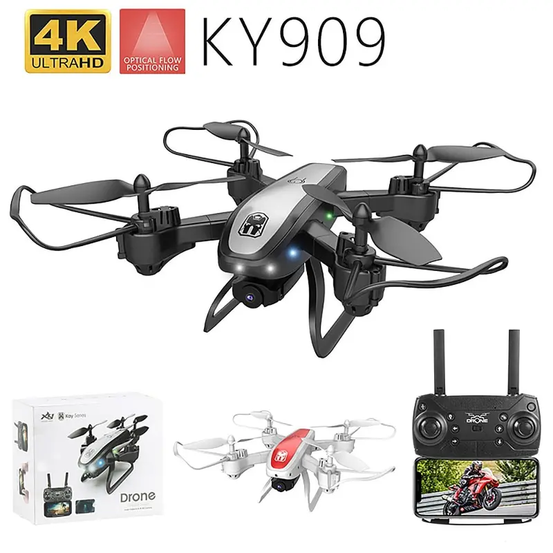 Drone Ky909 Hd 4K Wifi Video Live Fpv Drone Light Flow Keep Height Quad-Axis Aircraft One-Button Take-Off Drone With Camera 1