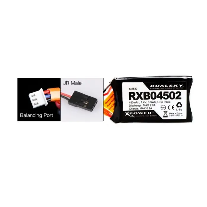 Dualsky Rxb04502 450Mah 7.4V 2C/20C Lipo Battery Jst-Xh Tjc8 3P For Receiver Rx Mini G.Lider Micro Rc Drone F3a Helicopter Racing Drone Quadcopter Airplane 1