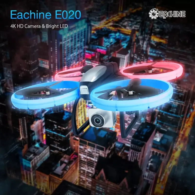 Eachine E020 Led Wifi Fpv With 4K/1080P Hd Wide Angle Camera Altitude Hold Mode Connected App Rc Drone Quadcopter Rtf 1
