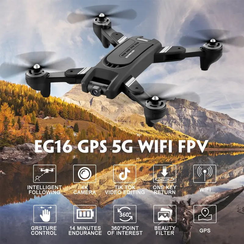 Eachine Eg16 Winggod Gps 5G Rc Drone Wifi Fpv With 4K Hd Camera Foldable Optical Flow Positioning Dual Lens Quadcopter Rtf 1