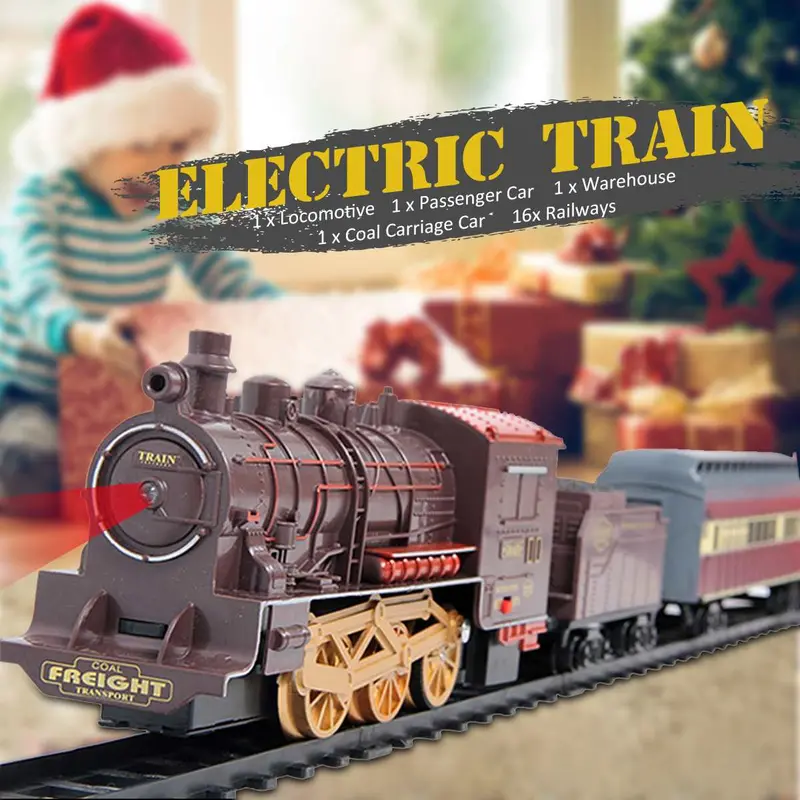 Electric Dynamic Steam Track Train Set 4Cars Simulation Passenger Carriage Kids Railway Track Toy Birthday Gift Educational Toy 1