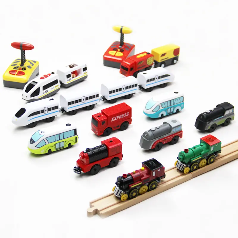 Electric Rc Train Set Remote Control Toys Connected With Wooden Railway Car Tracks Birhtday Christmas Gift For Children 1