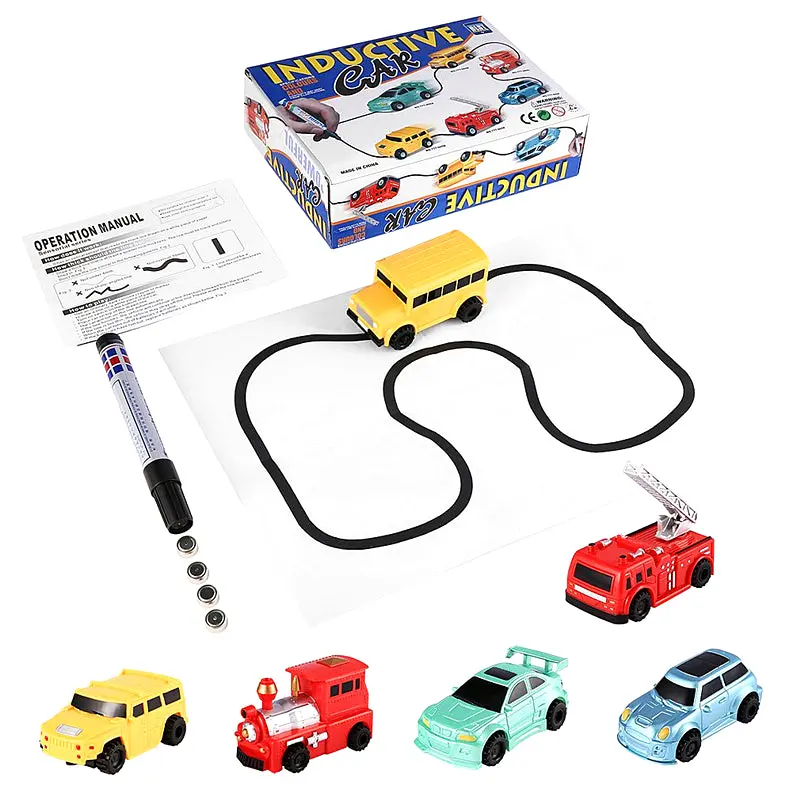 Enlighten Magic Pen Draw Toy Railroad Inductive Trains Children's Rc Train Tank Toy Car Draw Lines Induction Rail Track Car Kids 1