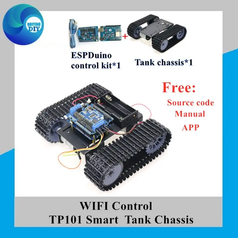Espduino Control Robot Tank Chassis Kit With Development Board+Motor Drive Shield Board+Dc Motor For Arduino Diy Rc Toy Kit 1