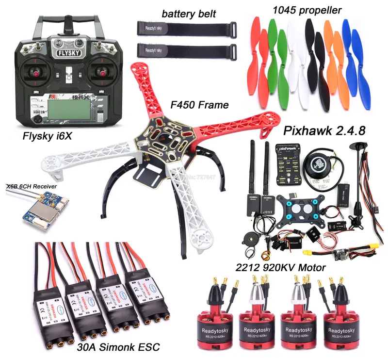 F450 450Mm Quadcopter Frame Kit Pixhawk 2.4.8 Flight Control M8n Gps 30A Simonk Brushless Esc 2212 920Kv Motor Flysky I6x + X6b 1