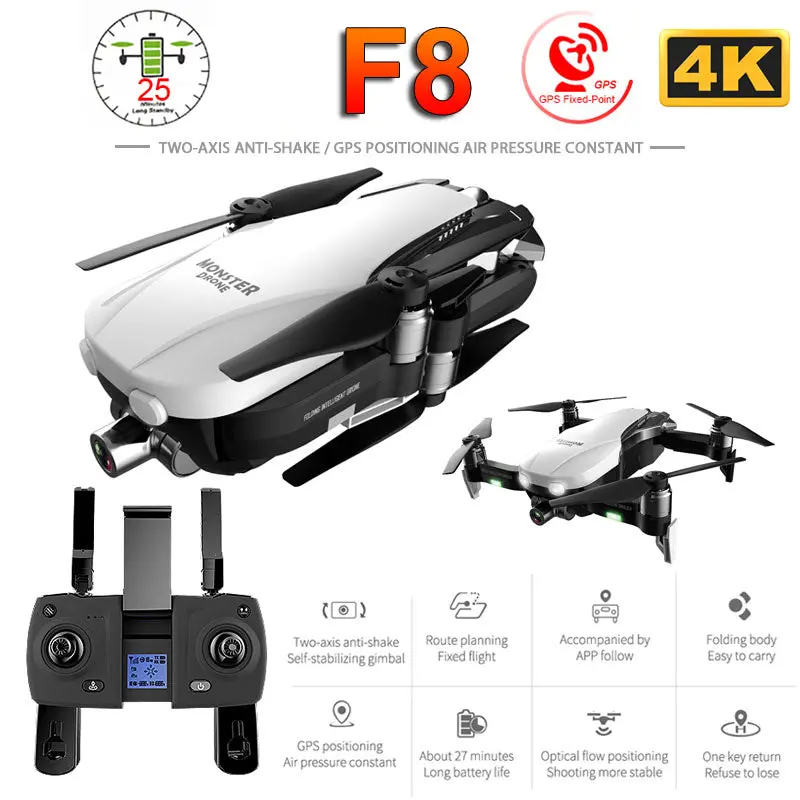 F8 Drone With 4K Hd Camera Two-Axis Anti-Shake Self-Stabilizing Gimbal Gps Wifi Fpv Rc Helicopter Quadrocopter Toys Csj X1 1