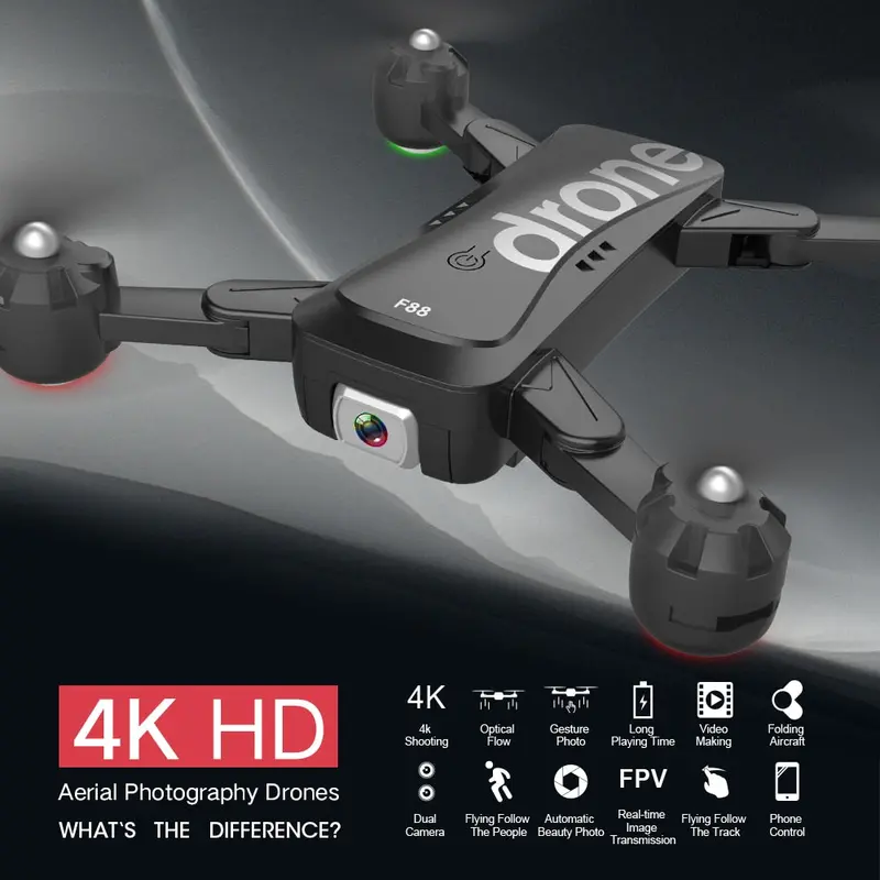 F88 Drone 4K Wifi Fpv Dual Camera Drone Rc Quadcopter Professional Optical Flow 18Min Flight Time Foldable Dron Vs Kids Zino Pro 1