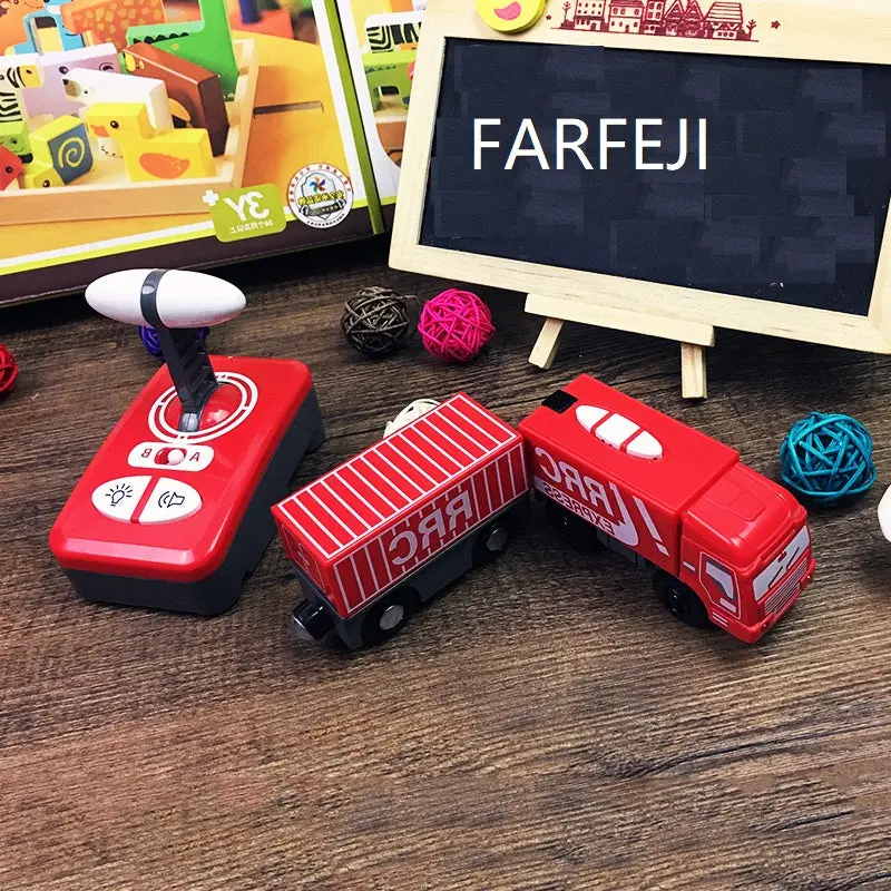 Farfeji Red Remote Controlled Train Electric Rc Train Remote Toys For Children Wooden Tracks Rc Train Remote Control 1