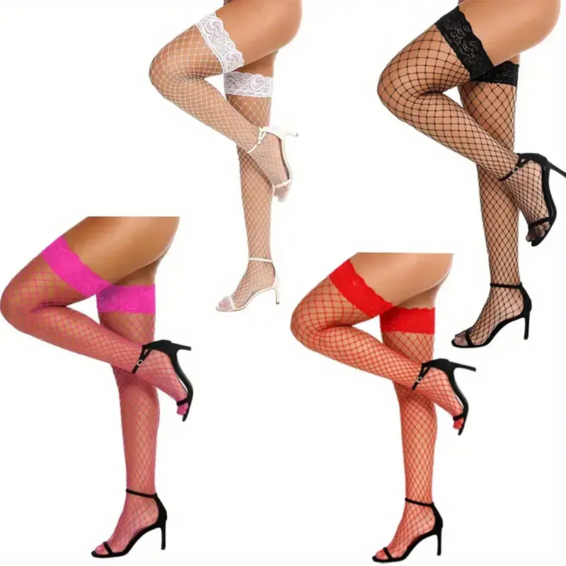 Fishnet Thigh High Stockings. 1