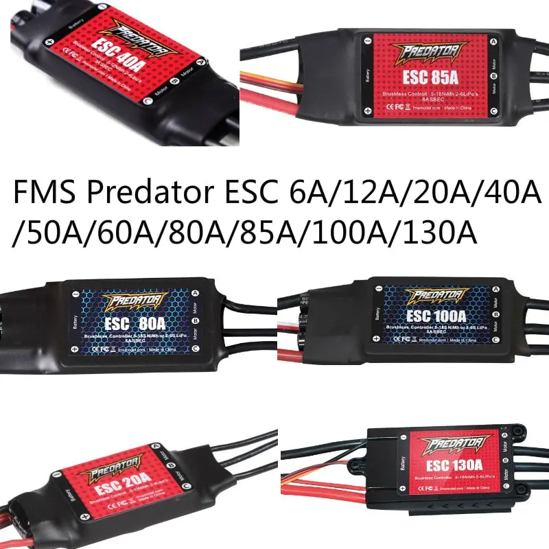 Fms Esc Speed Control Brusheless 6A 12A 20A 40A 50A 60A 80A 85A 100A 130A New Predator Rc Airplane Model Plane Avion Spare Parts 1