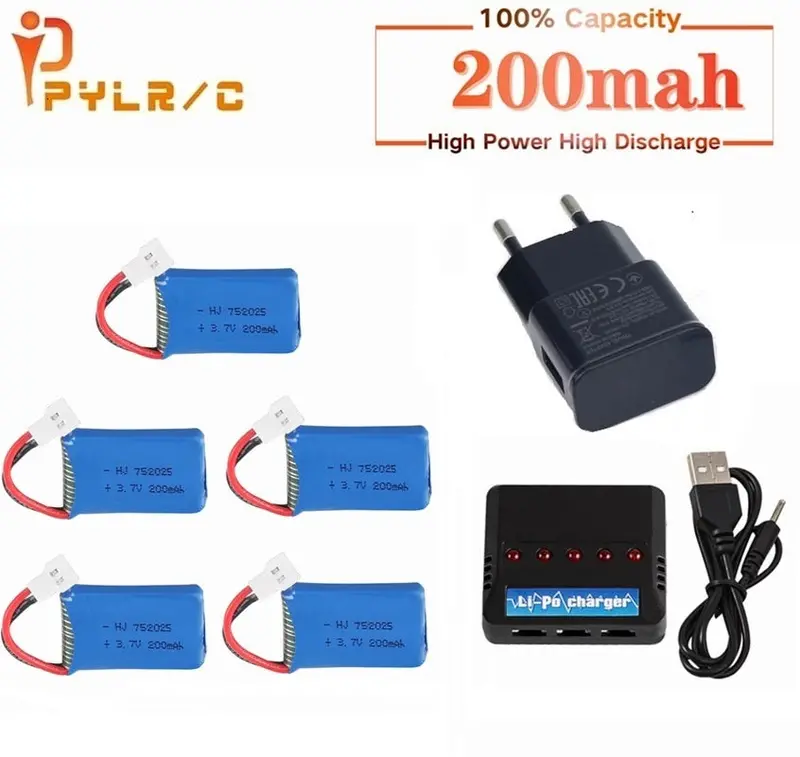 For Syma X4 X11 X13 Rc Drones 3.7V 200Mah Lipo Battery + 5 In1 Charger For Syma X4 X11 X13 Rc Quadcopter Parts 752025 1