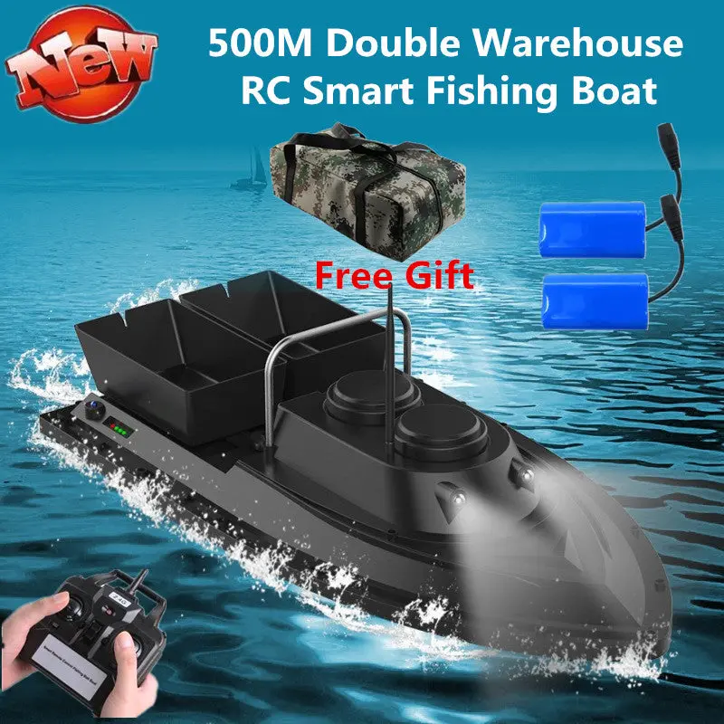 Free Bag Extra Battery Intelligent Wireless Control Double Hopper Bait Boat 500M 5 Level Wind Rc Remote Control Fishing Boat 1