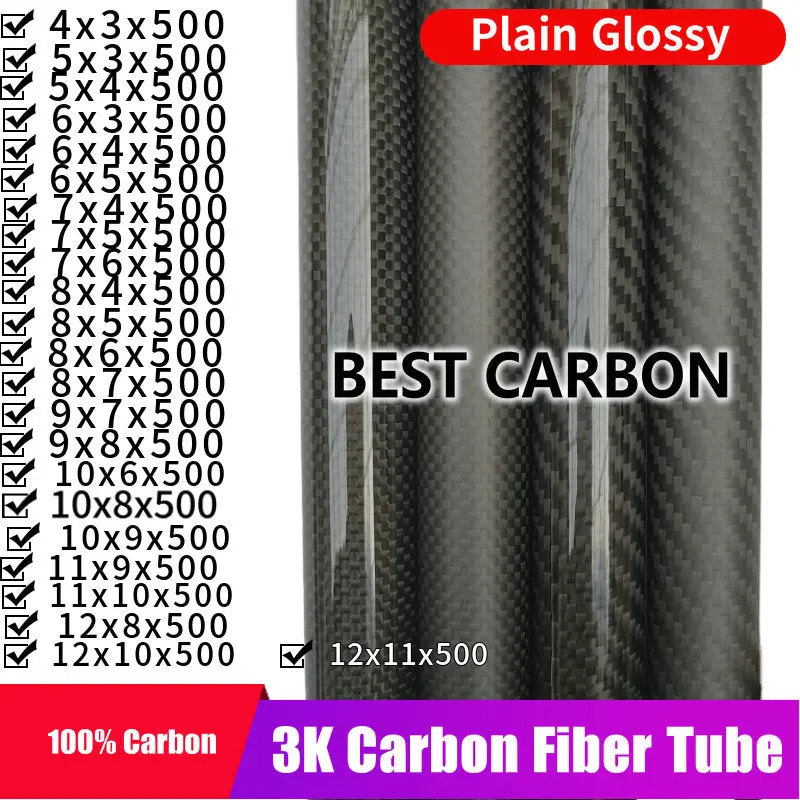 Free Shiping 4 5 6 7 8 9 10 11 12Mm With 500Mm Length High Quality Plain Glossy 3K Carbon Fiber Fabric Wound Tube, Cfk Tube 1