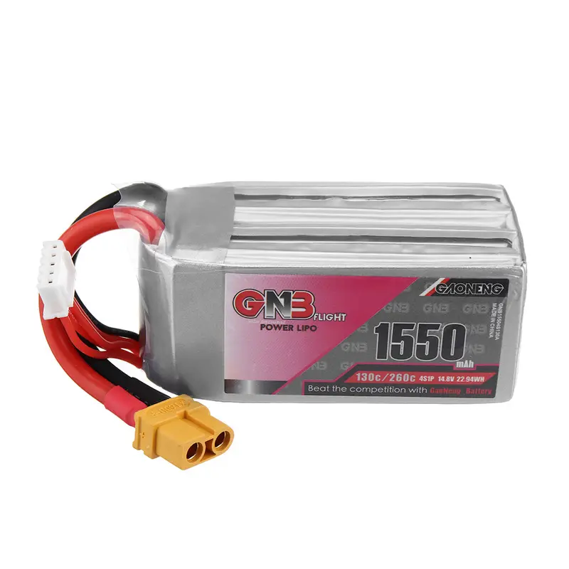 Gaoneng 14.8V 1550Mah 130C 4S Lipo Battery Xt60 Plug For Emax Hawk 5 Fpv Racing Drone 1