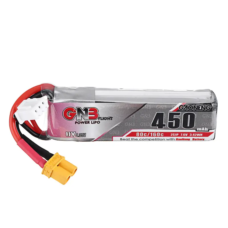 Gaoneng 7.6V 450Mah 80C 2S Hv 4.35V Lipo Battery Xt30 Plug For Eachine Betafpv Drone Fpv Racing Drone 1