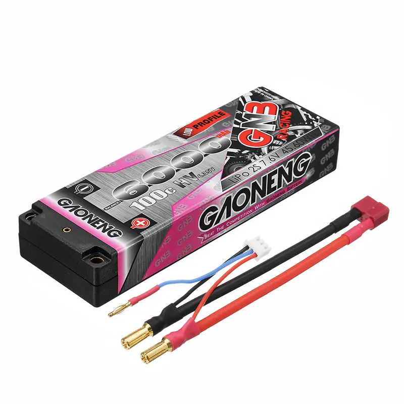 Gaoneng 7.6V 6000Mah 100C 2S Hv 4.35V Lipo Battery 5.0Mm Banana Plug T Plug For 1:10 Rc Car Boat 1