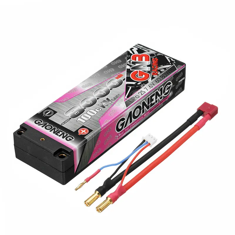 Gaoneng 7.6V 8000Mah 100C 2S Hv 4.35V Lipo Battery 5.0Mm Banana Plug T Plug For 1:10 Rc Car Boat 1