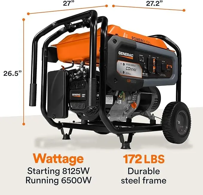 Generac 8125 / 6500-Watt Gasoline Powered Portable Generator With Cosense - Gp6500 1